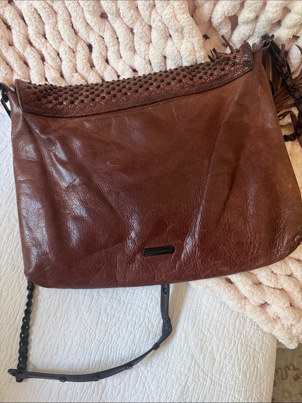 Rebecca Minkoff Brown Leather Studded Tassel Crossbody Bag - Picture 5 of 8